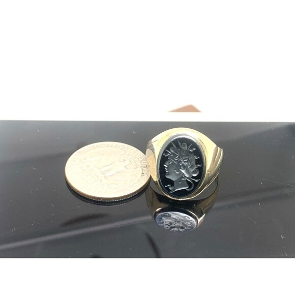 Hematite Cocktail Signet Ring 10k Gold Estate Jewelry Vintage Unisex Size 9 - Picture 12 of 14